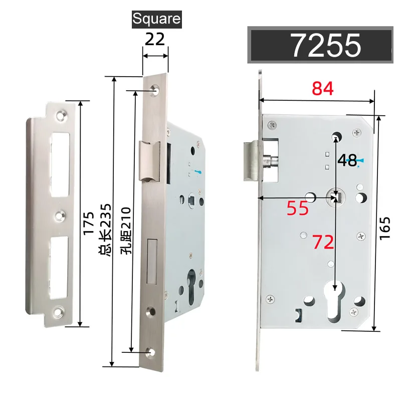 7255 security door lock body Mechanical lock fingerprint smart lock lift handle to lock 7260 round plate need 32mm cylinder