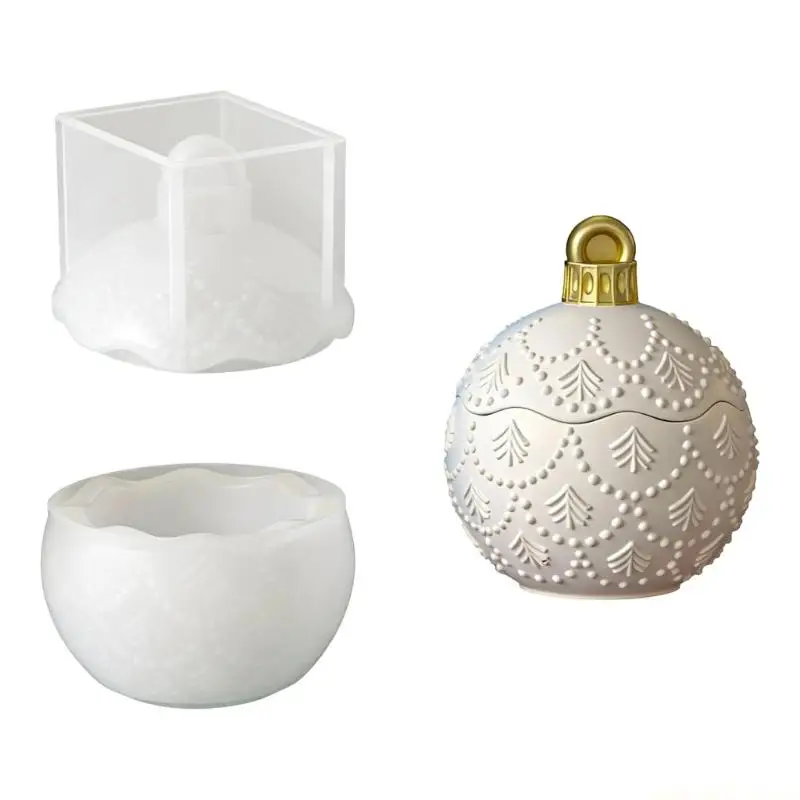 QX2E Christmas Ball Silicone Cup Molds Resin Jar Mould With Lid Easy Demolding