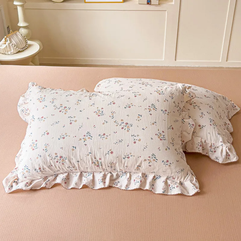 Purple Floral Pillowcase Sweet Ruffle Fringe Edge Pillow Slip 48x74cm Home Bedding Pillow Cover Breathable Pillowslip Home Decor