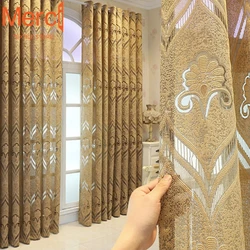 European Style Gold Curtains for Living Dining Room Bedroom Jacquard Luxury High-end Window Tulle Drape Home Decor Custom Size