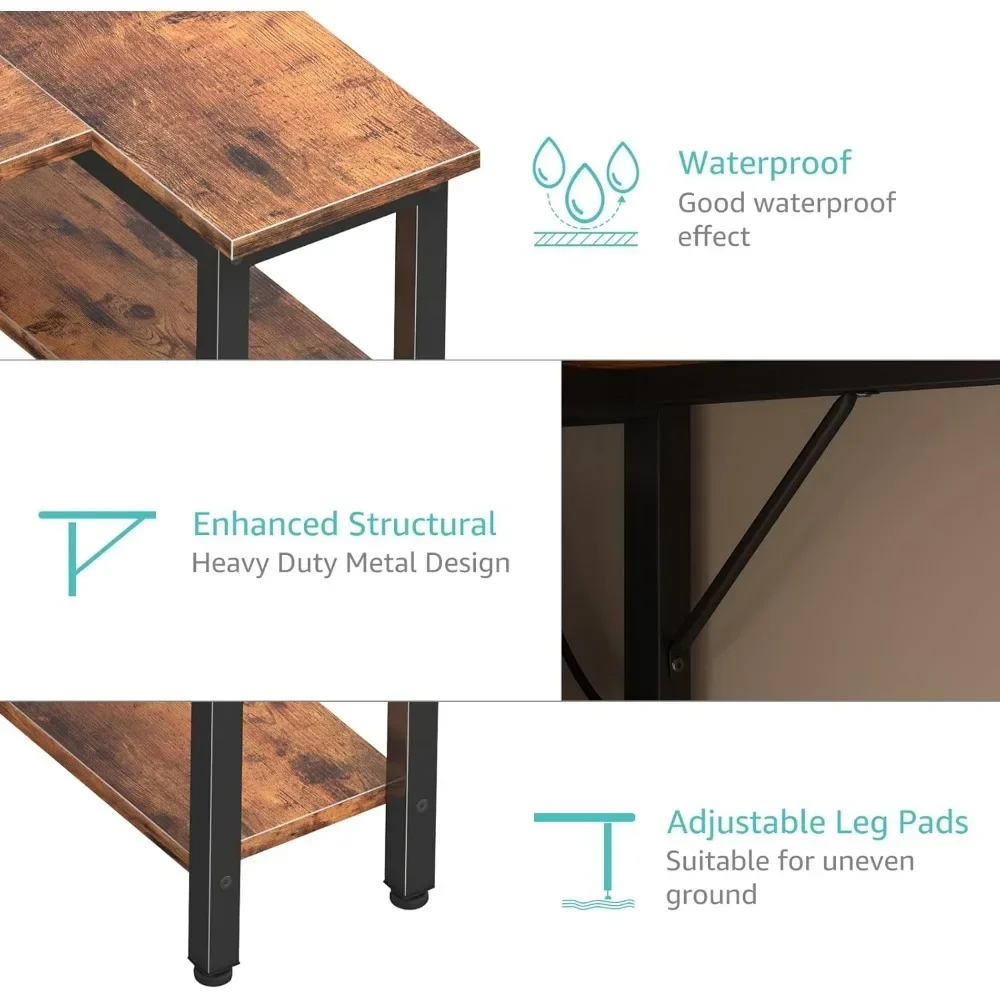 Escritorio para computadora en forma de L con cajones y estantes de almacenamiento, mesa esquinera con toma de corriente, escritorio para computadora para adolescentes con cajones de tela