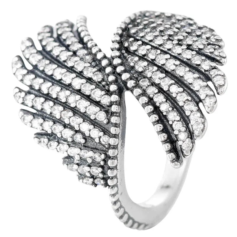 925 Sterling Silver Ring Majestic Feather Signature Forget-me-not Flower Cosmic Lines Ring For Europe Gift DIY Jewelry