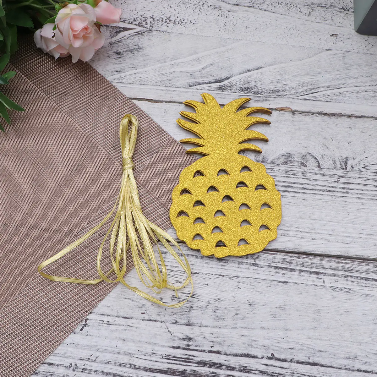 Guirnalda de Piñas Doradas con Brillantina, Decoración Tropical Hawaiana para Fiestas de Verano, Piscina, Playa, Barbacoa, Jardín