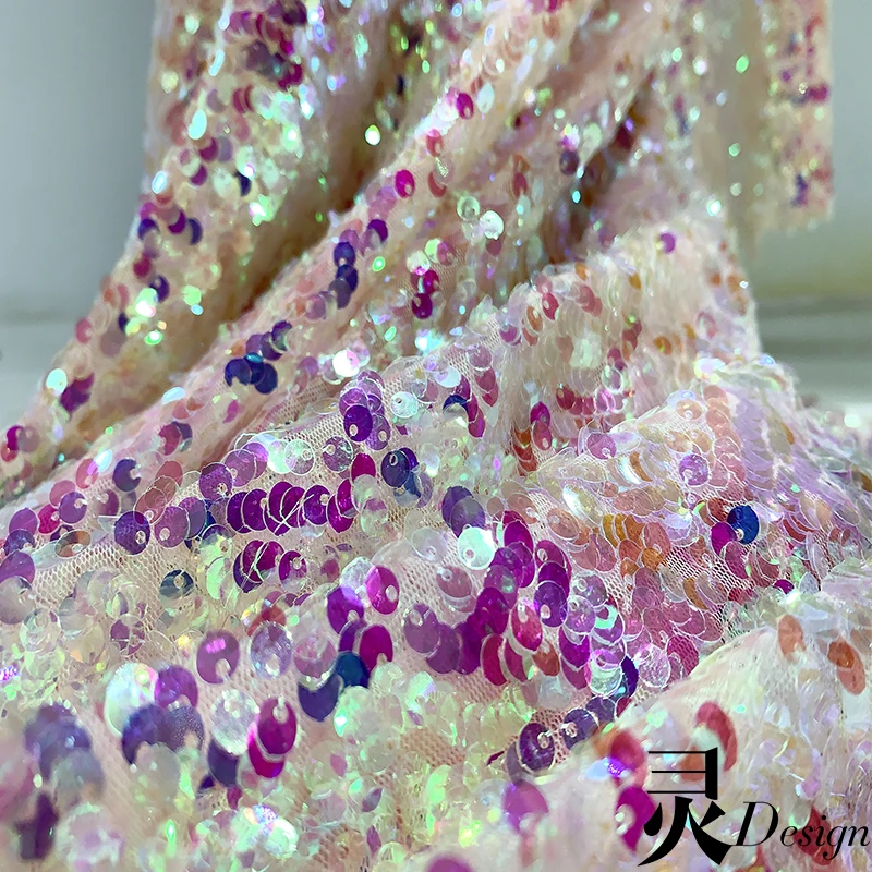 Illusionary Sequin Mesh Fabric Embroidered Dance Dress Background Curtains Cloth Diy Sewing Material By The Meter Wholesale