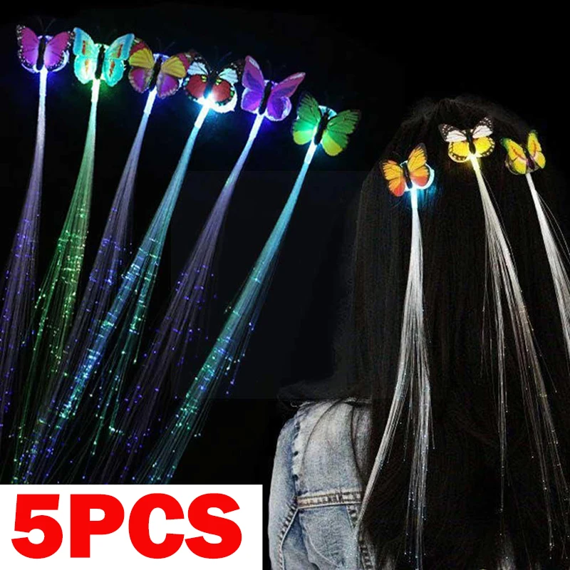 Hair Light Christmas Decorations LED Headband Party Hairlights Halloween Glowing Butterfly Braid Clip Neon Flash Light Glow Rave