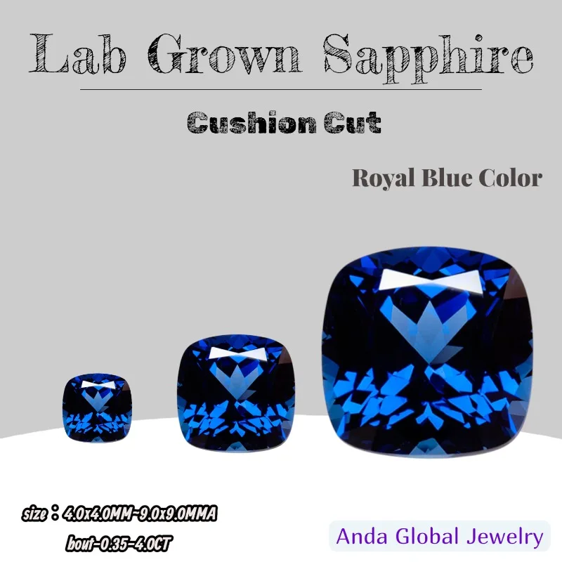 

M-Lab Grown Sapphire Cushion Cut Royal Blue Color AAA+Clarity Gems for Jewelry Setting&Custom Design Selectable Certificate