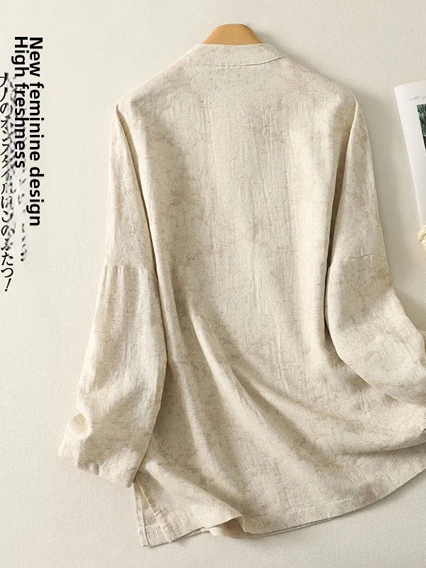 ربيع 2026 فضفاضة تناسب الصينية Sle المرأة القطن الكتان irt زر ضفيرة التطريز التقليدي عادية Ele الأعلى