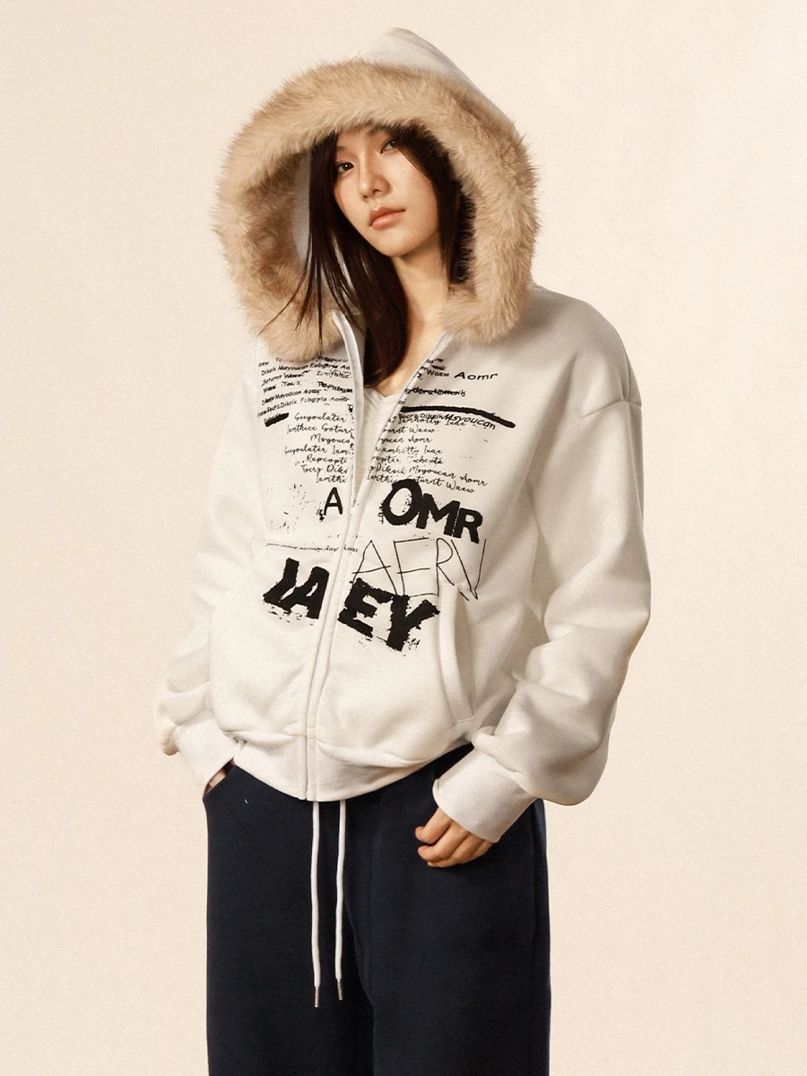 

RRE Американская ретро толстовка с буквенным принтом на подкладке и более тонкая верхняя одежда Ранняя весна Свободный крой Женские уличные толстовки...