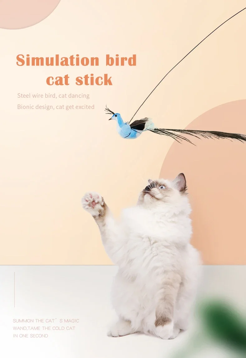 Lustige Simulation Vogel Katze Spielzeug Feder mit Glocke Katze Stick Interaktives Spielzeug für Kätzchen Spielen Teaser Zauberstab Spielzeug Haustier Katzen Liefert – Detail 6