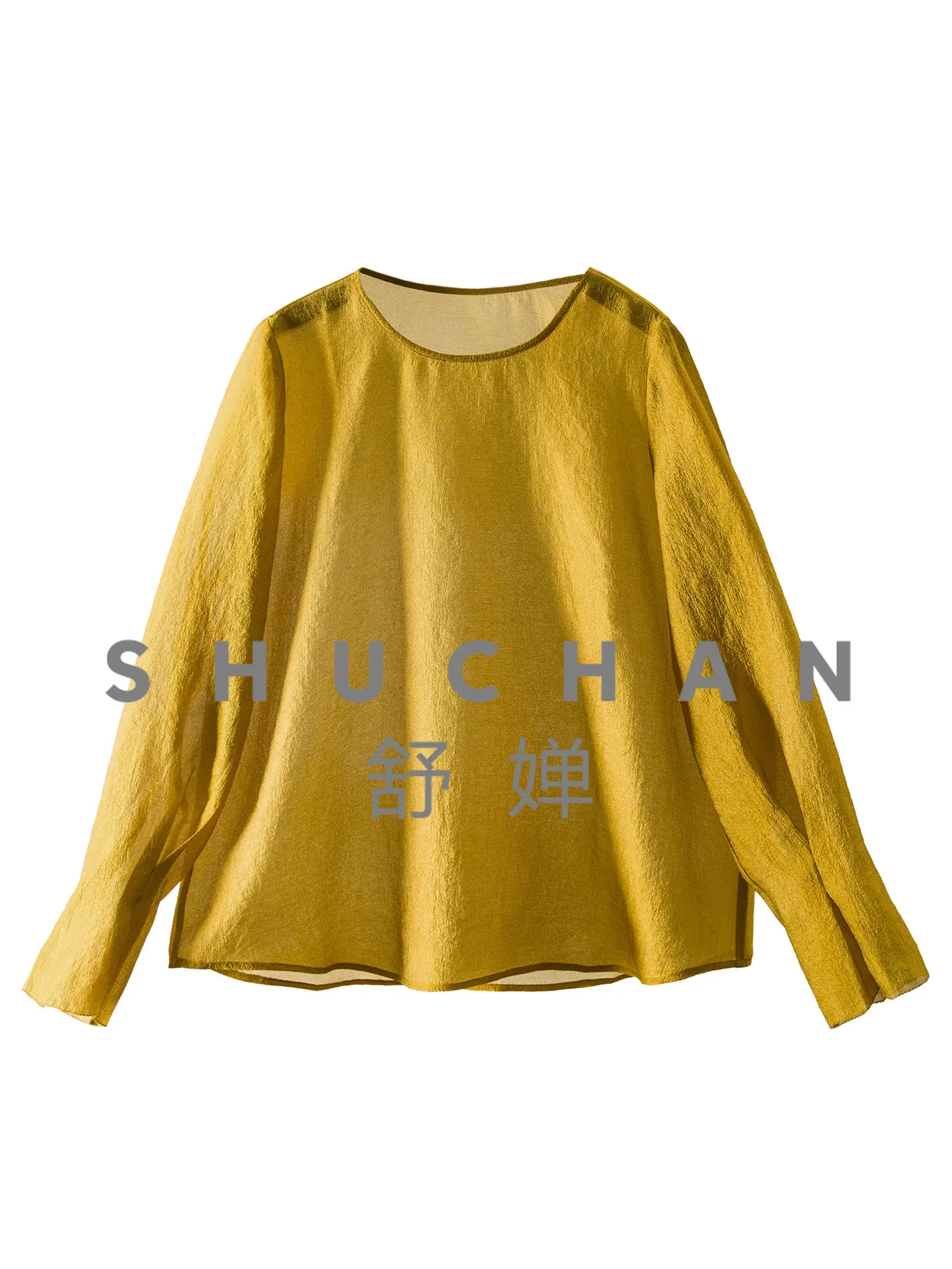 

Pullover Elegant Temperament Thin Premium Color Streamer Collar Crepe Texture Crew Neck Shirt Women 24K0
