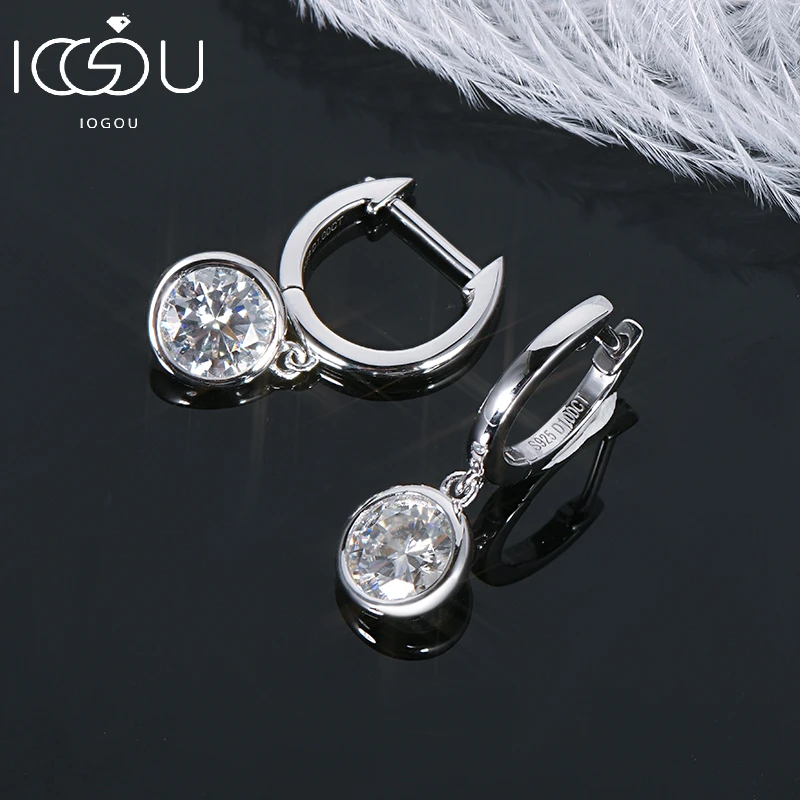 

IOGOU Original 6.5mm 8mm 3CT Moissanite Dangle Huggie Drop Earrings for Women Modern Jewelry 925 Silver Hoop 2ct 1ct Lab Diamond