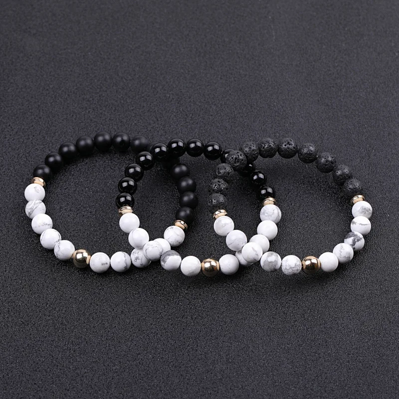 10pcs Black Lava Stone Matted Bead Strand Men Natural Howlite Stone Beaded Hematite Spacer Men Buddha Yoga Jewelry Gift