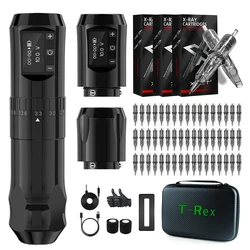 T Rex Cordless Tattoo Machine Kit Adjustable 7-Stroke 2.4-4.2mm, Replaceable 2 Batteries for Continuous Operation Coreless Motor