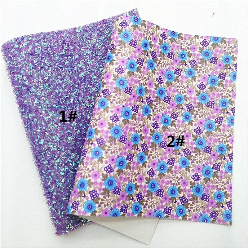 Purple Faux Leather sheets Flowers Custom Synthetic Leather Tissel Glitter Smooth Patent Glitter Leather for DIY 21x29CM Y229