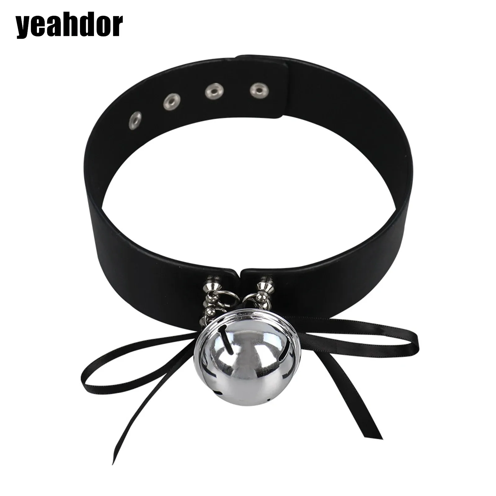 

Women Punk Gothic Bell Choker PU Leather Collar Necklace Adjustable Bow Bell Lolita Cat Kitty Cosplay Choker Jewelry Accessory