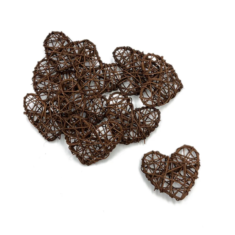 

100pcs 5cm Heart Shaped Rattan Wicker Decorative Balls, Natural Rattan Hearts for Vase Filler Baby Shower Wedding Party(Coffee)