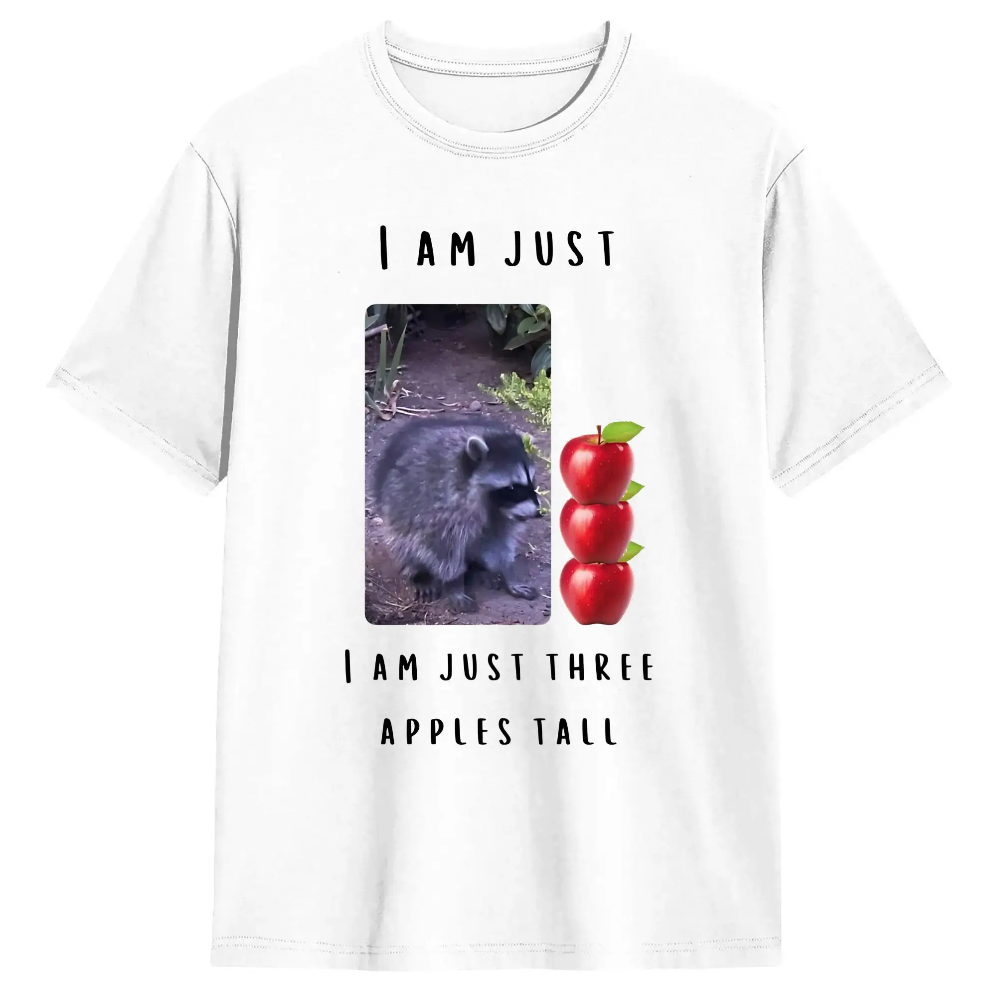 Jimothy The Raccoon Three Apples Tall  T-Shirt Summer  Street Style T-Shirts 100% Cotton Harajuku Tshirt For Men Print Top Tees