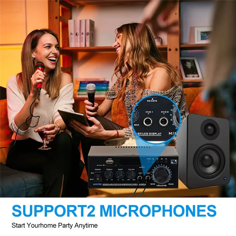 DIGIT-Ak45pro Digital Amplifier Home Theater Channel 2.0 Bluetooth Stereo Hifi Audio Sound Amplifier For Car Karaoke EU Plug