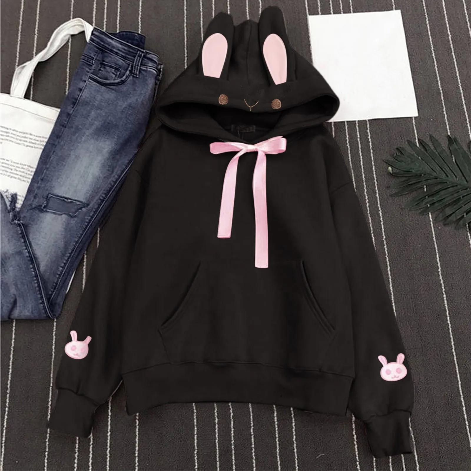 Women'S Sweatshirt Cute Rabbit Hooded Sweater Korean Style Hoodies Tops Y2k Japanese Streetwear Girls Vintage Hoody Shirts