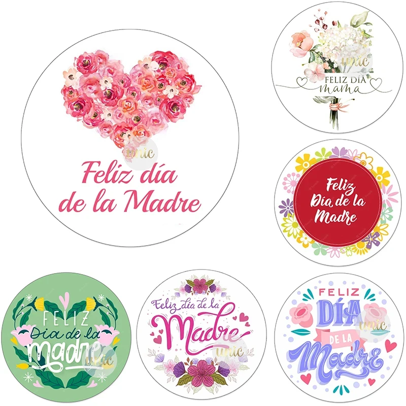Etiquetas adhesivas decorativas para el día de la madre feliz, etiquetas de papel autoadhesivas florales, Feliz Día De La Madre Español