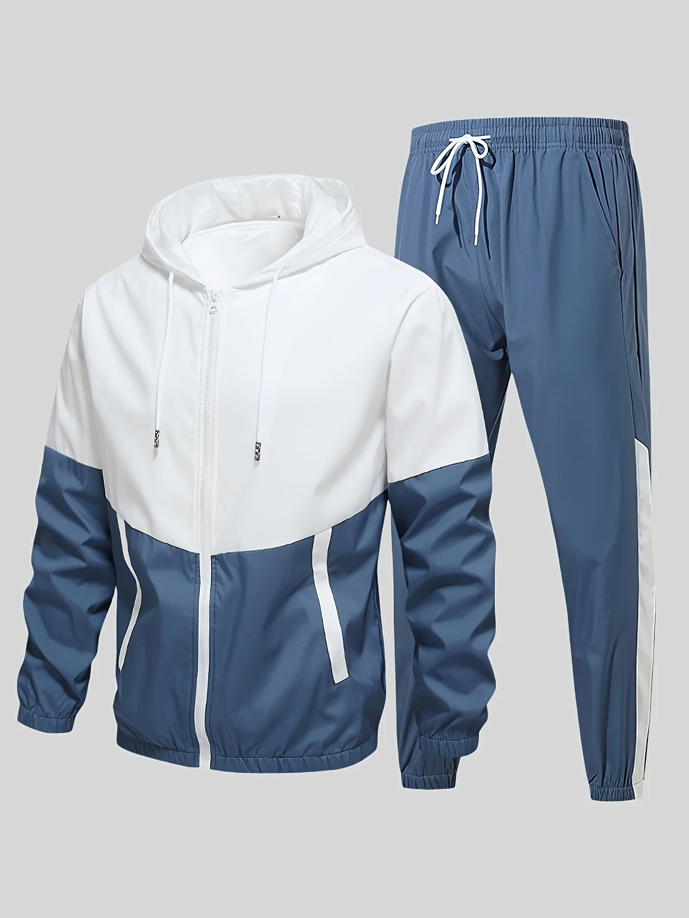 2-Piece Men's Fashion Sports Suit - Sweatsuits with Hooded Jacket and Pants, Color Blocking Design, Spring and Autumn Wear, Yout