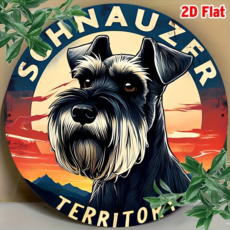High Definition Custom Metal Wall Art Print Vintage Schnauzer Dog Sunset Territory Round Sign Wall Decor for Pet House Garden Fr