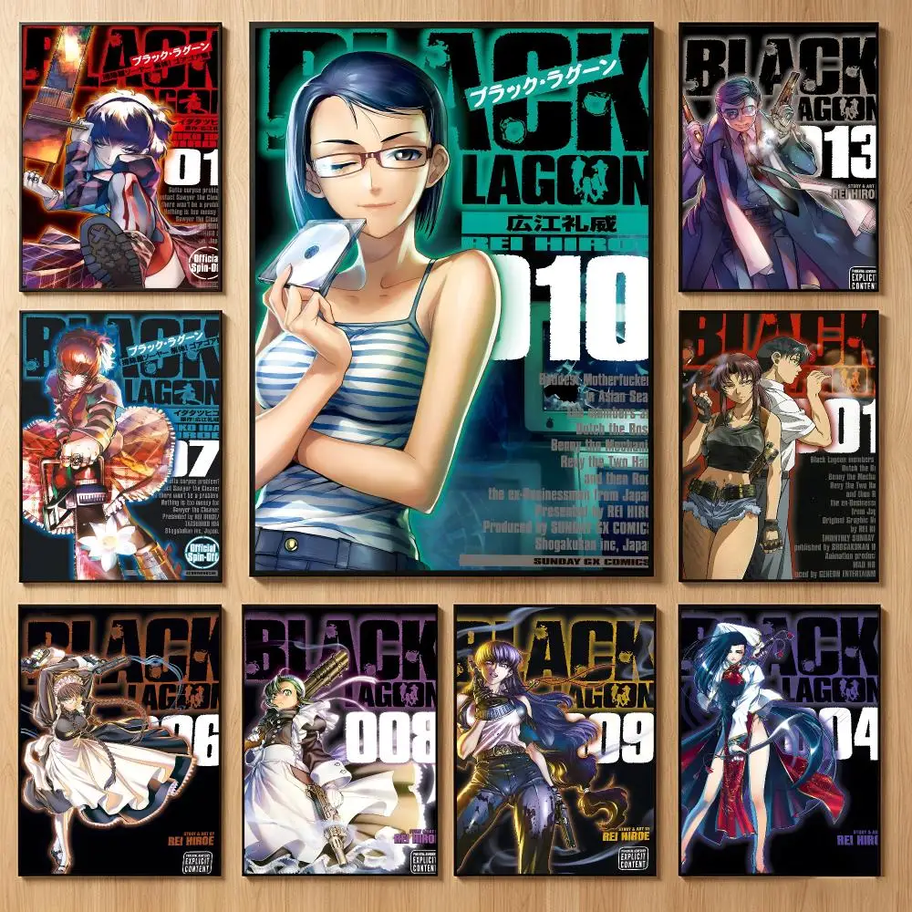 Gritty Anime B-Black Lagoon Poster Classic Self-Adhesive PP Wall Sticker for Living Room Bar Decor Gift