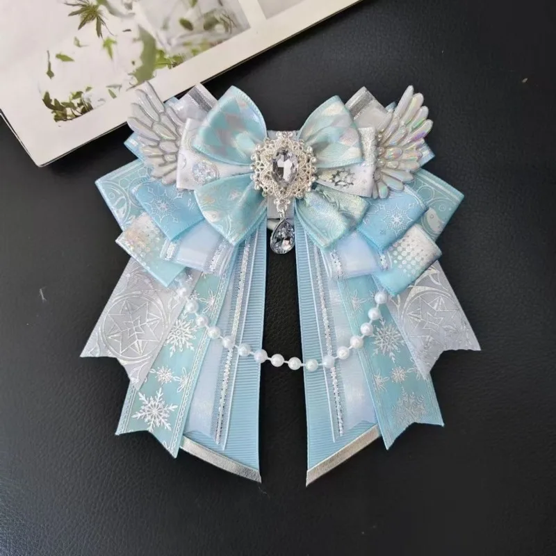 

Original Handmade Lolita Blue Bow Cosplay Tie High-end Luxury Rhinestone Brooch Collar Flowers Anime Support Stick Accessories