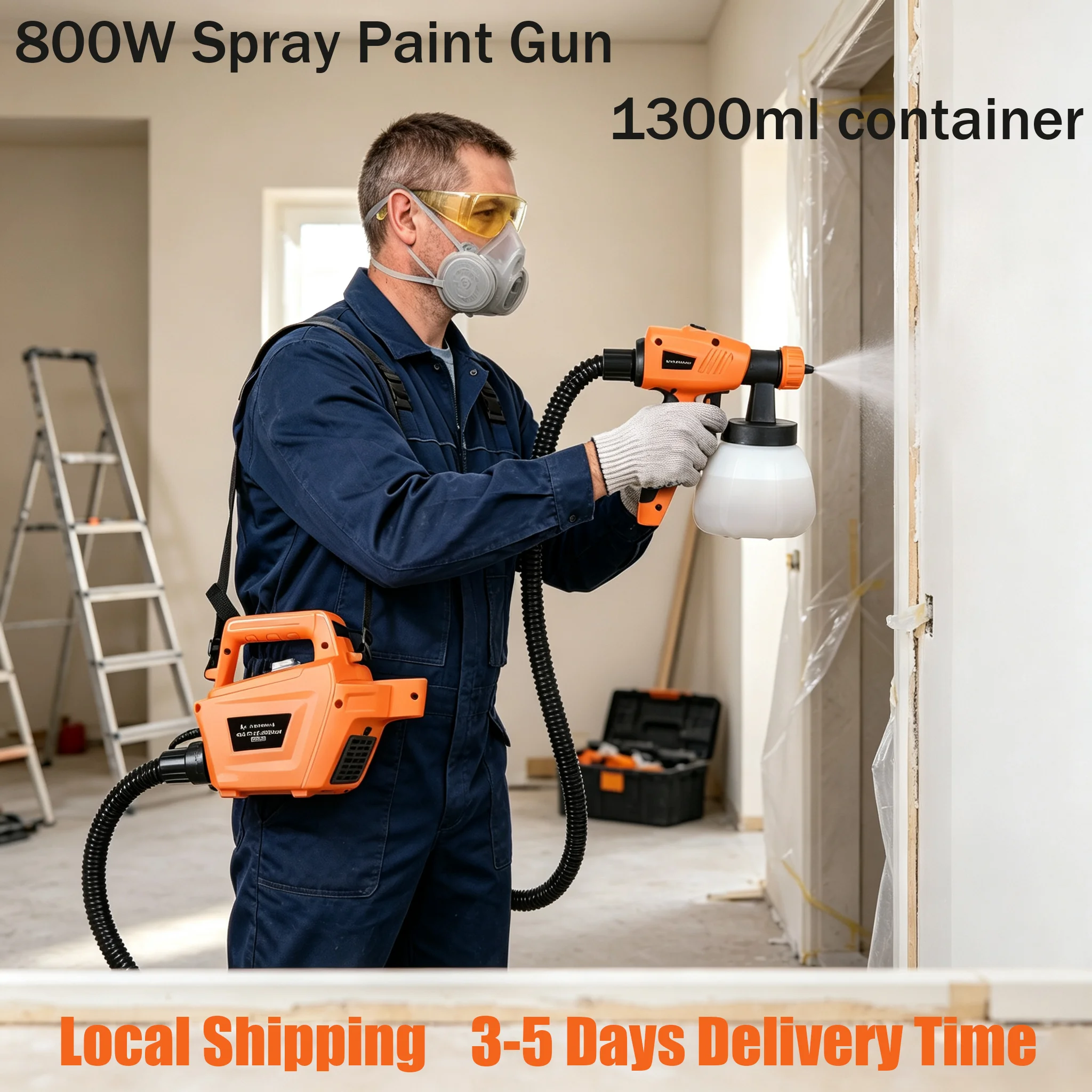 800W Farbsprühsystem HVLP Farbspritzpistole Elektrisch mit 1300ml abnehmbarem Tank, max. 1200ml/min Durchflussrate, 3 Düsen & 3 Spritzmuster, Unterstützung für hohe Viskosität 120 DIN-S, für die
