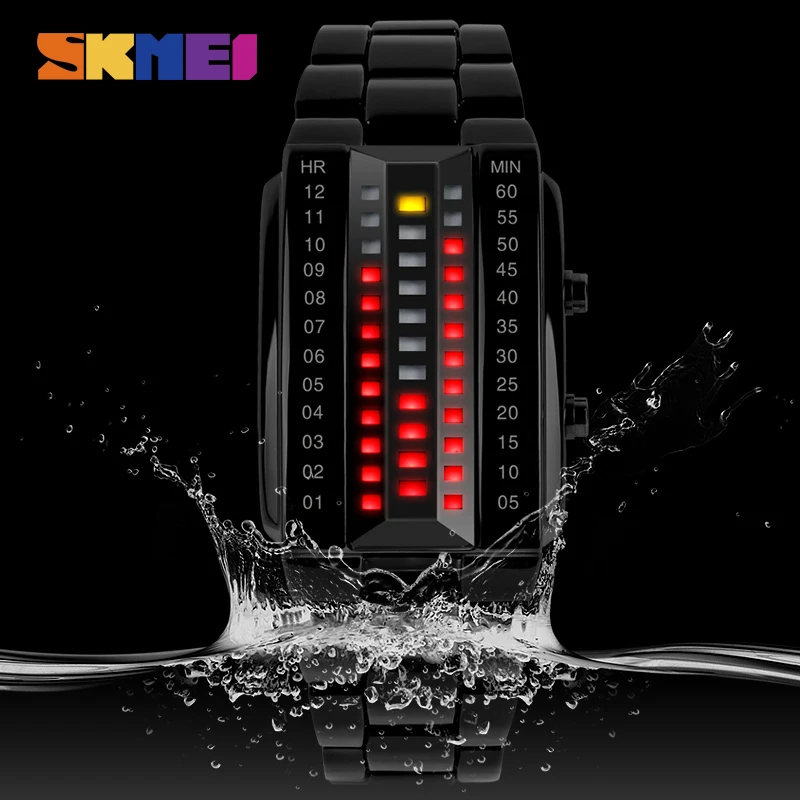 SKMEI science fiction Creative Sport Watch Men Stainless Steel Strap 5Bar Waterproof Digital Watches reloj hombre Sports watches