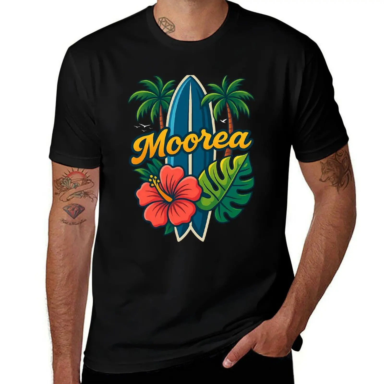 

Moorea Island Surf Tropical Beach Hibiscus Design T-Shirt man t shirt boys whites shirts graphic t shirts men