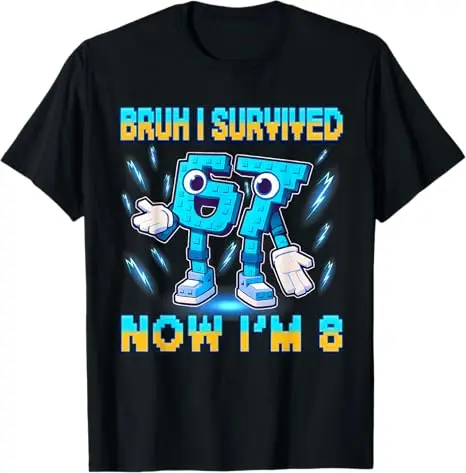 Mode-T-Shirt zum 8. Geburtstag für Jungen, lustiger Spruch: „Ich habe 6-7 Jahre überlebt, jetzt bin ich 8“, Baseball-Bruh-Spruch-T-Shirt, Humor, 67 Ästhetische Kleidung – Detail 8