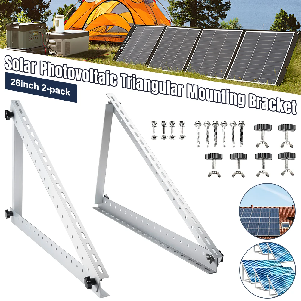 28 Inch Adjustable Solar Panel Mounting Brackets Triangle Tilt Support Racks Portable Solar Panel Mount Kit for RV Roof Outdoor Off-Grid Camping