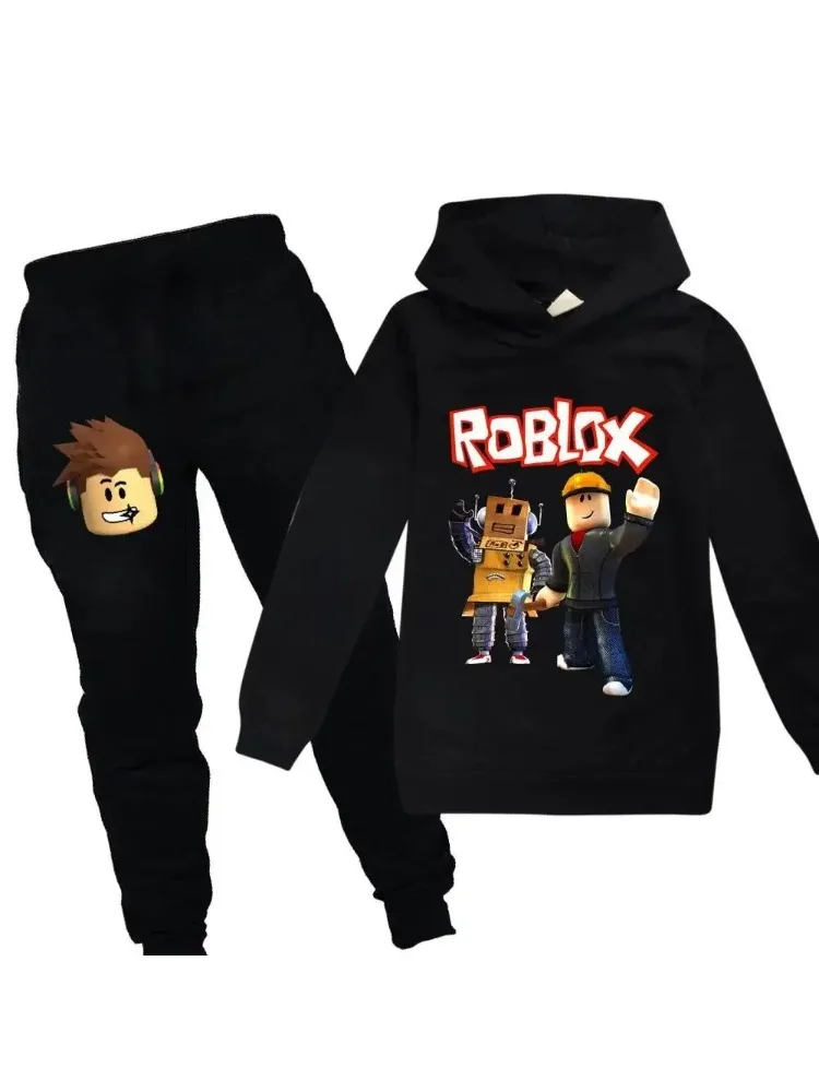 Jeu Roblox dessin animé coton pull costume pour garçons et filles sweat à capuche pantalon décontracté enfants cadeaux d'anniversaire