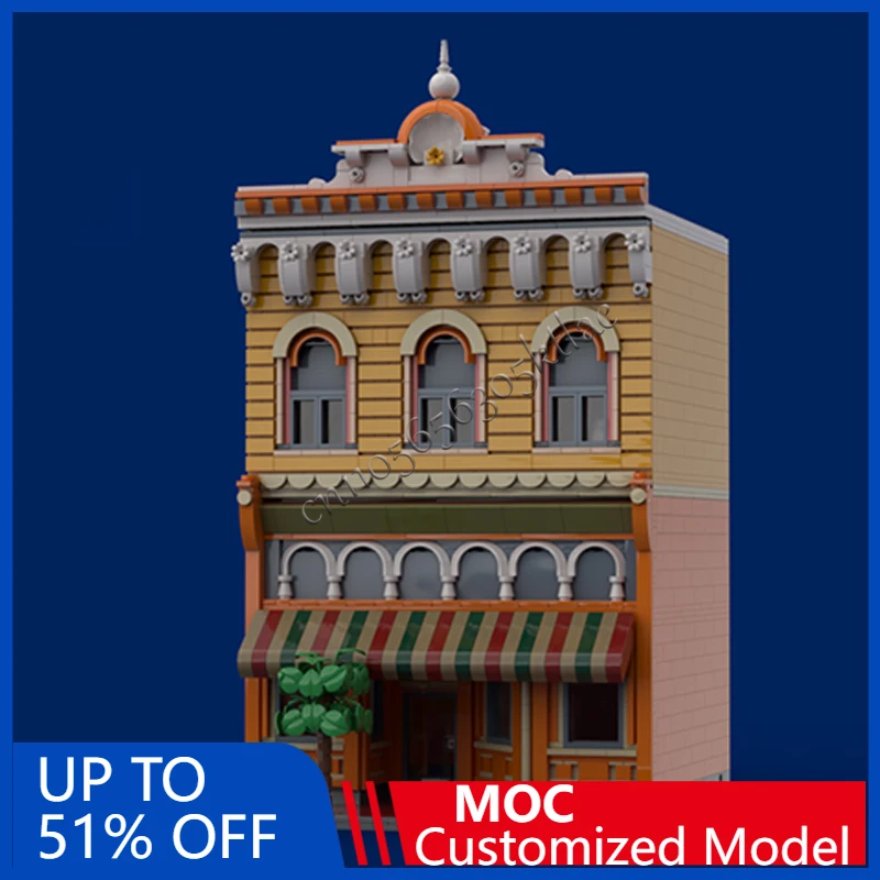 

1928 PCS City Street Scene Main Street Bakery 2 MOC Customize Modular Building Block Design Technology DIY Christmas Toy Gift