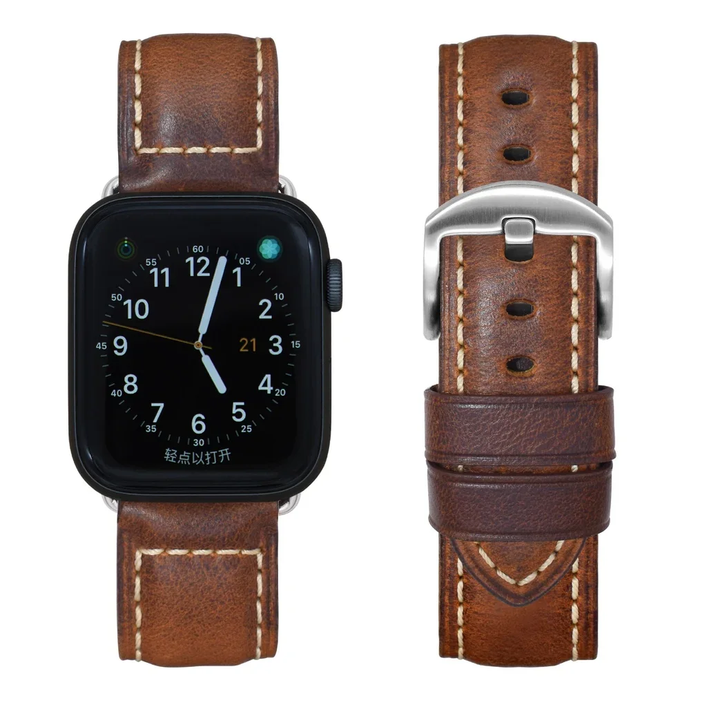 Vintage Cow Leather Watch Band for Apple Watch Strap for Series 9 8 Ultra 2 49mm 45mm 44mm 41mm 42mm 40 Leather Strap for Apple