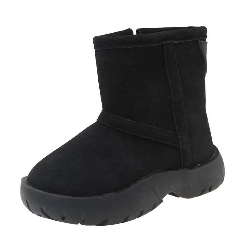 어린이 가죽 부츠 둥근 앞코 단색 여자 짧은 부츠 한국 스타일 2025 가을 겨울 신상 어린이 따뜻한 신발 부드러운 밑창
