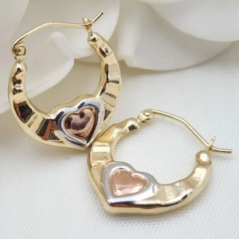 Vintage Handgefertigte Dreifarbige Herz-Creolen für Damen Mode-Charm Bankett Hochzeit Jubiläum Schmuck Accessoires