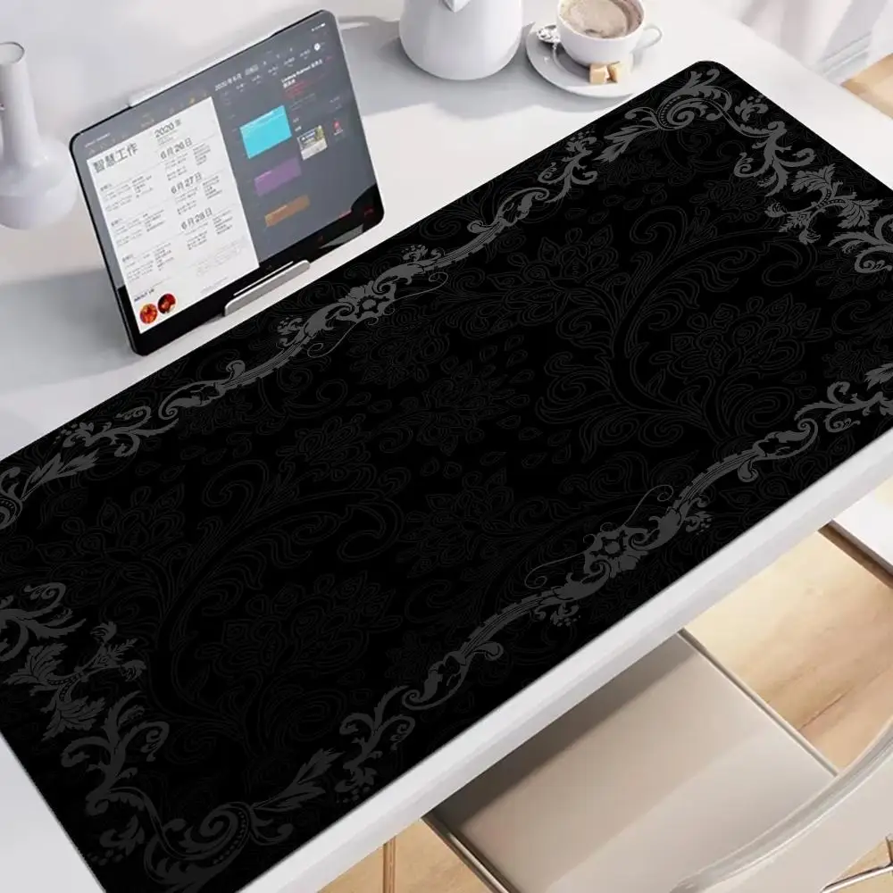

Кружевной коврик для мыши с черным цветком, большая подушка для игрового стола, нескользящий коврик для мыши для ноутбука, планшета, XXL, коврик для мини-ПК, игровой коврик