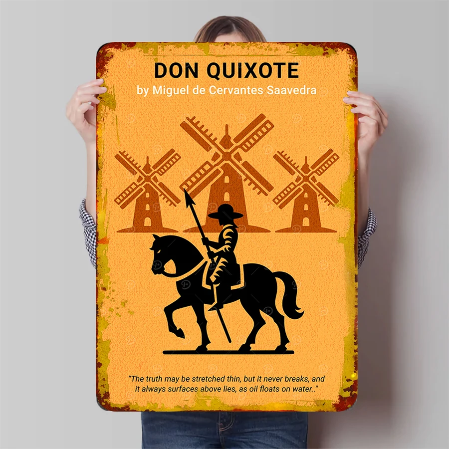 Don Quijote Miguel de Cervantes, decoración artística de pared de hierro con literatura clásica para amantes de los libros, decoración del hogar