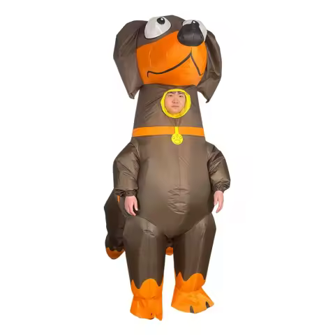 Air Pump Sausage Dog Cosplay Costumes Inflatable Suit Set, Brown Standing Inflatable Suit, Sunny Cute And Funny