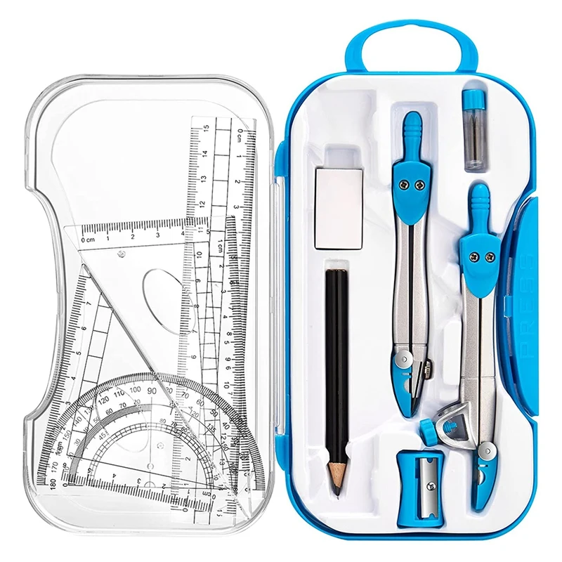 Geometry Set 10 Pcs Math Supplies Kit,Including Compass,Protractor,Ruler,Eraser,Pencil ,for Drawing and Measurement-DTA9