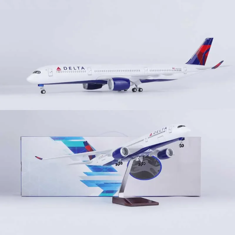 2025 New 1/142 Scale Airplane A350 Delta Airline Model LED Light Landing Gear Diecast Resin Plane Model Toy Collection Display