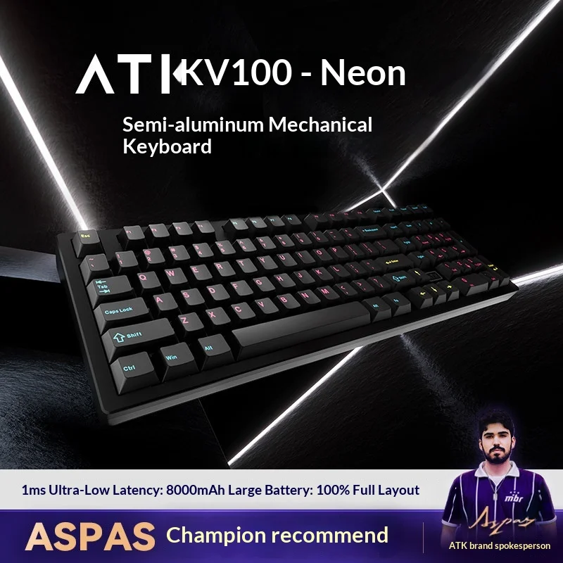 ATK V100 Semi Aluminum Tri Mode Mechanical Keyboard 100% Full Layout 2UO Low Latency Ergonomic Design For Gaming And Office Use