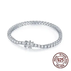 QooLady High Quality 925 Sterling Silver Round Shiny CZ Tennis Chain Bracelet for Women Wedding Engagement Jewelry Gifts SB006