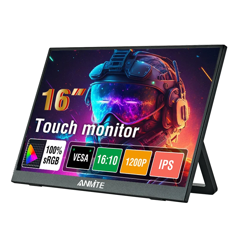 Anmite 14/16-Inch Draagbare Touch Monitor 1200P HDR 16:10 Laag Blauw Licht Voor XBox PS4/5 Schakelaar Mobiele Telefoon PC Loptop Uitbreiding