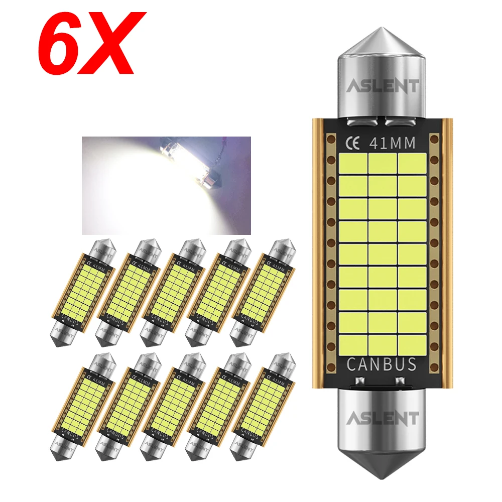 6pcs C10W C5W LED Canbus Festoon 31mm 36mm 39mm 41mm for Car Bulb Interior Reading Light License Plate Lamp White Free Error