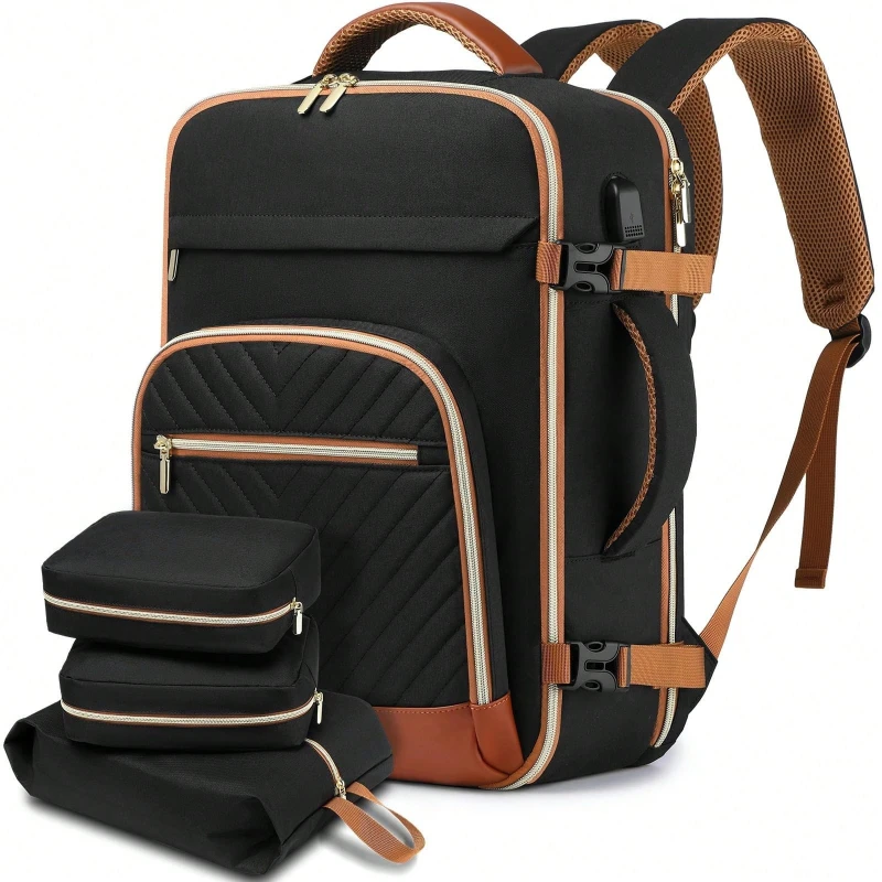 40L Carry On Travel Backpack Flight Approved Waterproof TSA for Women 17 Inch Laptop USB Port 3 Packing Cubes