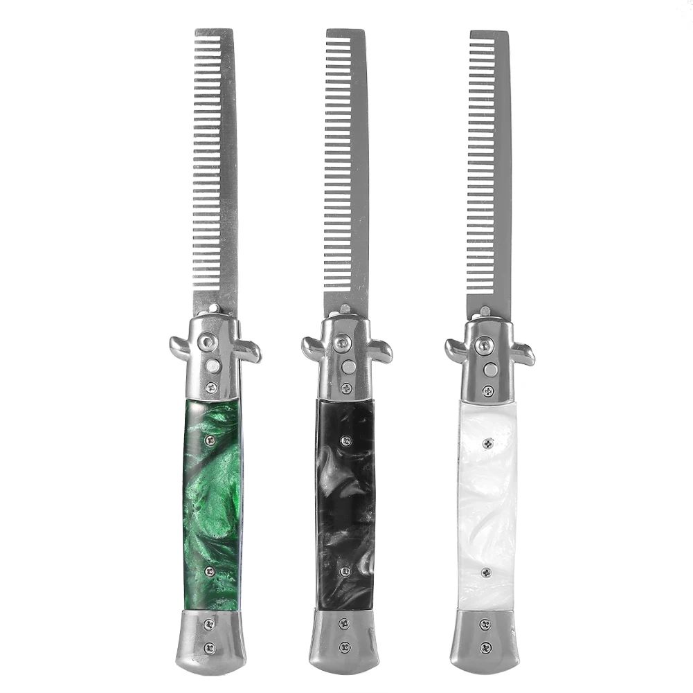 

3Colors Stainless Steel Switchblade Spring Pocket Oil Hair Comb Foldable Hairstyling Brush