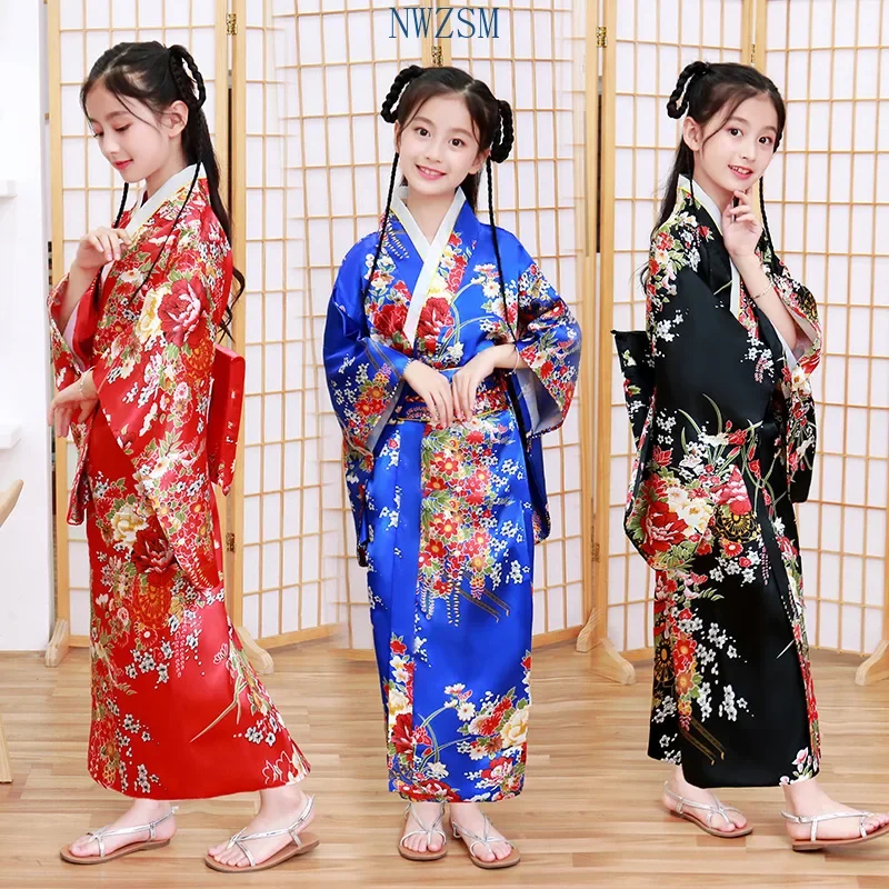 Japanese style girls traditional kimono Kids original ao dai yukata wedding dress children dance haori Harajuku cosplay costumes